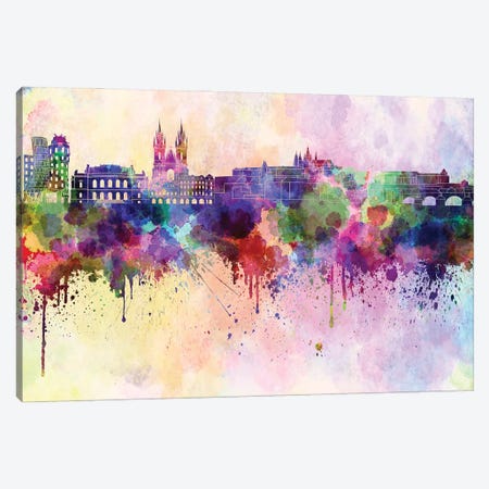Prague Skyline In Watercolor Background Canvas Print #PUR1629} by Paul Rommer Canvas Wall Art