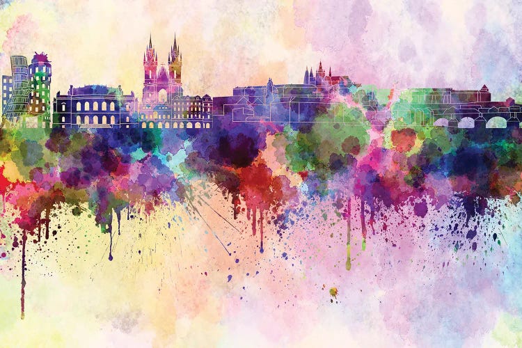 Prague Skyline In Watercolor Background