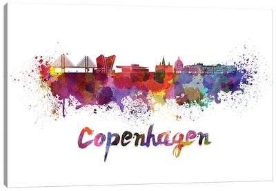 Copenhagen Skyline In Watercolor Canvas Art Print - Copenhagen Art
