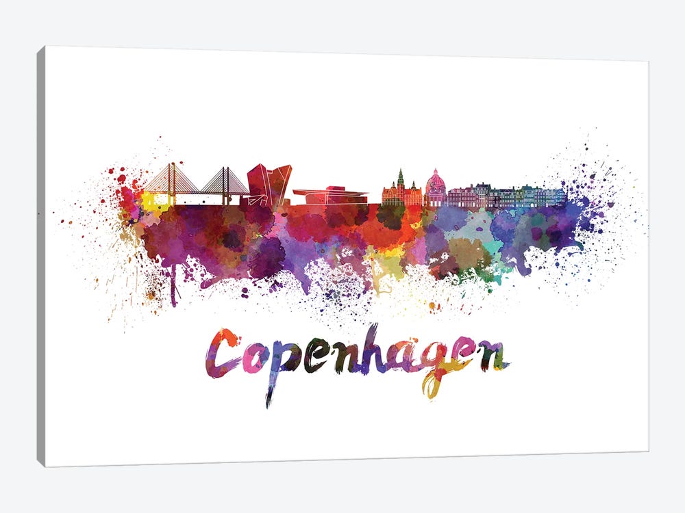 Copenhagen Skyline In Watercolor 1-piece Canvas Artwork
