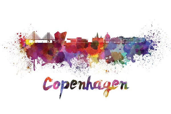 Denmark: Copenhagen Skyline In Watercolor by Paul Rommer