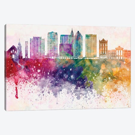 Raleigh II Skyline In Watercolor Background Canvas Print #PUR1639} by Paul Rommer Canvas Art Print