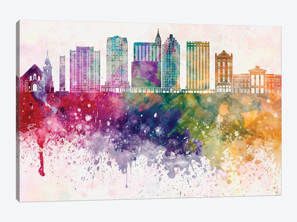 Raleigh II Skyline In Watercolor Background by Paul Rommer 1-piece Canvas Artwork