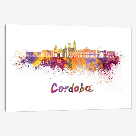 Cordoba Ar Skyline In Watercolor Canvas Print #PUR163} by Paul Rommer Canvas Art Print