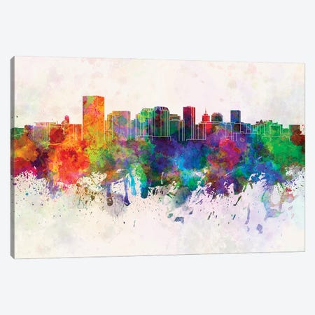 Richmond Skyline In Watercolor Background Canvas Print #PUR1648} by Paul Rommer Canvas Wall Art