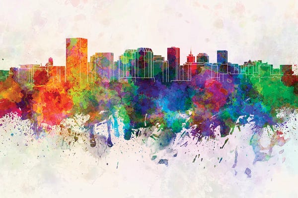 Virginia: Richmond Skyline In Watercolor Background by Paul Rommer