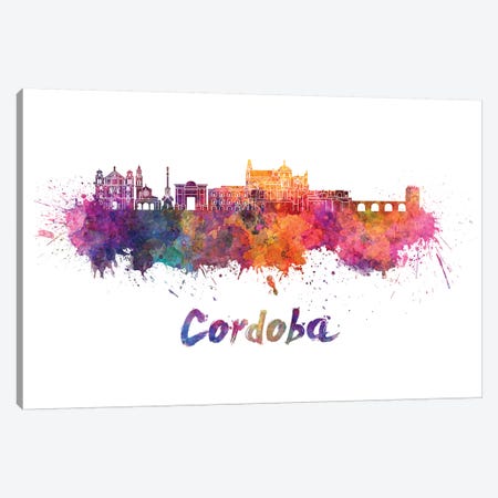 Cordoba Skyline In Watercolor Canvas Print #PUR164} by Paul Rommer Canvas Art