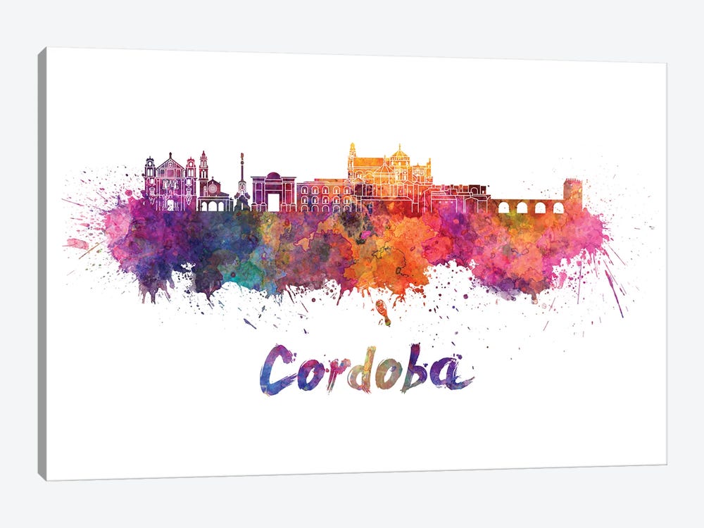 Cordoba Skyline In Watercolor by Paul Rommer 1-piece Canvas Wall Art