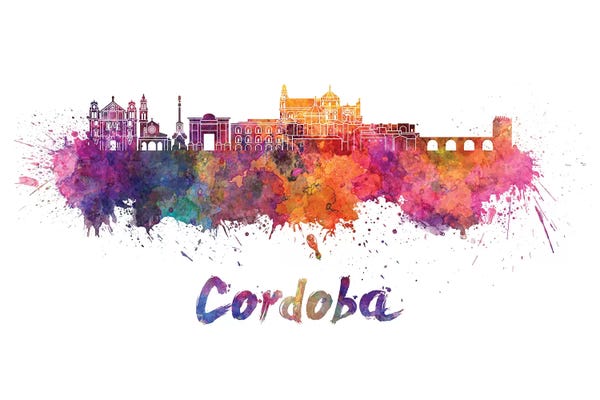 Cordoba: Cordoba Skyline In Watercolor by Paul Rommer