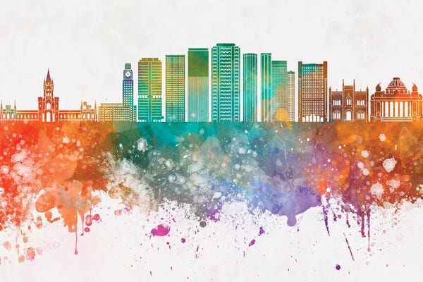 Brazil: Rio De Janeiro II Skyline In Watercolor Background by Paul Rommer