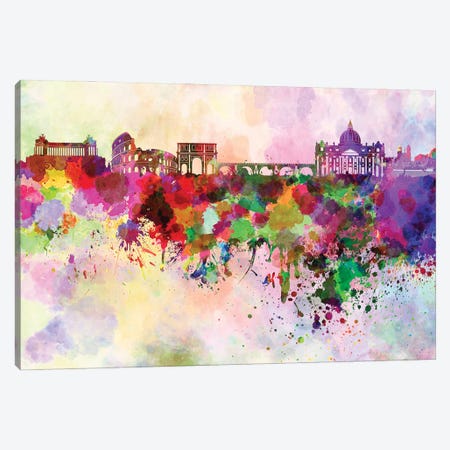 Rome Skyline In Watercolor Background Canvas Print #PUR1657} by Paul Rommer Canvas Artwork