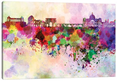 Rome Skyline In Watercolor Background Canvas Art Print - Rome Skylines