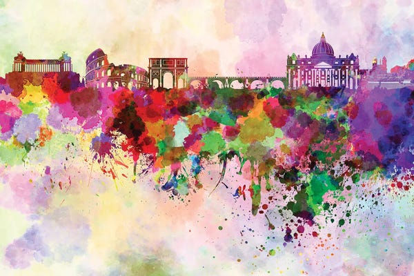Lazio: Rome Skyline In Watercolor Background by Paul Rommer