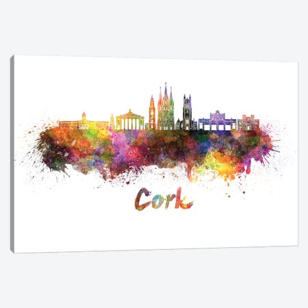 Cork Skyline In Watercolor Canvas Print #PUR165} by Paul Rommer Canvas Wall Art