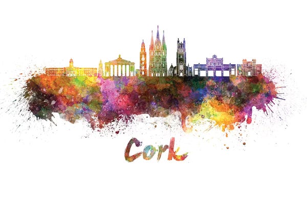 Cork City: Cork Skyline In Watercolor by Paul Rommer