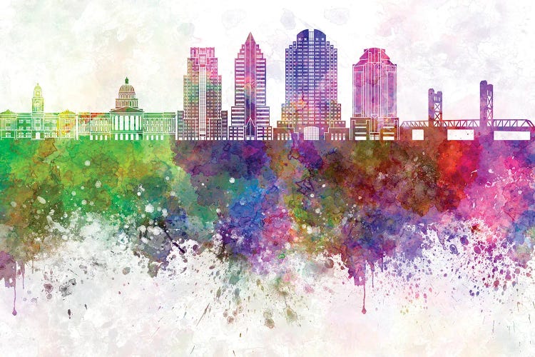 Sacramento II Skyline In Watercolor Background