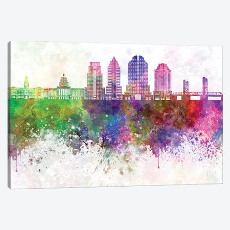 Sacramento II Skyline In Watercolor Background Canvas Print #PUR1662} by Paul Rommer Canvas Wall Art