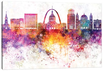 Saint Louis Watercolor Background Canvas Art Print - St. Louis Skylines