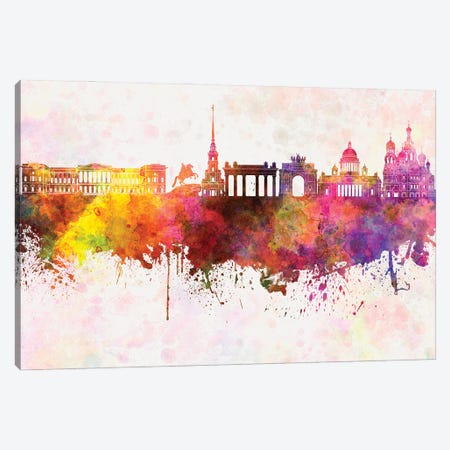 Saint Petersburg Skyline In Watercolor Background Canvas Print #PUR1665} by Paul Rommer Canvas Print