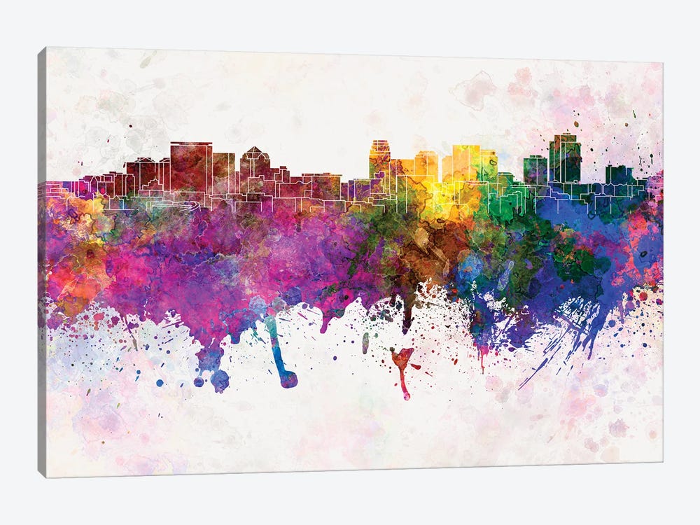 Salt Lake City Skyline In Watercolor Background by Paul Rommer 1-piece Canvas Art Print