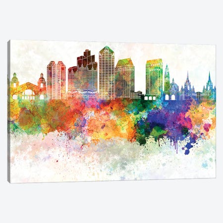 San Diego II Skyline In Watercolor Background Canvas Print #PUR1672} by Paul Rommer Art Print