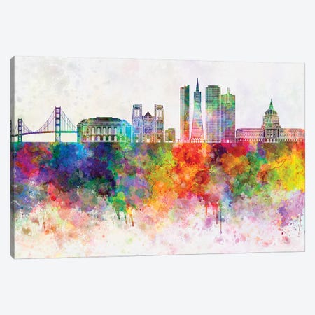 San Francisco II Skyline In Watercolor Background Canvas Print #PUR1674} by Paul Rommer Canvas Art