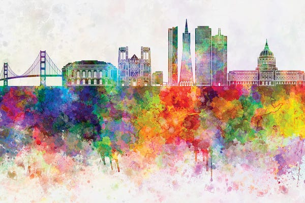San Francisco Skylines: San Francisco II Skyline In Watercolor Background by Paul Rommer