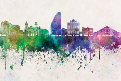 San Jose Skyline In Watercolor Background by Paul Rommer framed canvas print