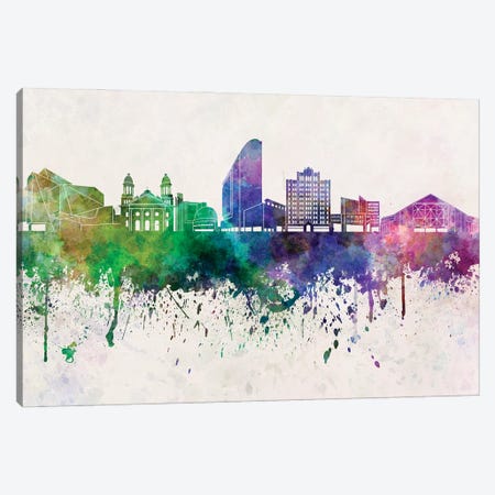 San Jose Skyline In Watercolor Background Canvas Print #PUR1675} by Paul Rommer Canvas Wall Art