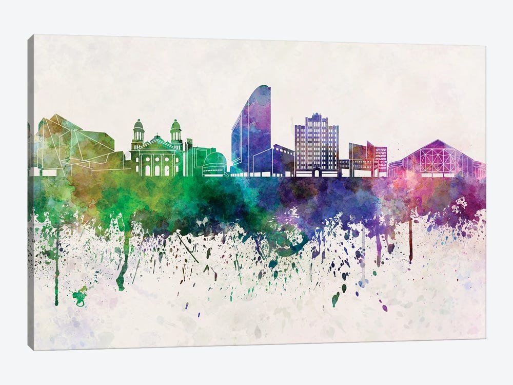 San Jose Skyline In Watercolor Background by Paul Rommer 1-piece Canvas Artwork