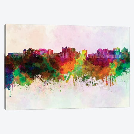 Sarasota Skyline In Watercolor Background Canvas Print #PUR1678} by Paul Rommer Canvas Art Print