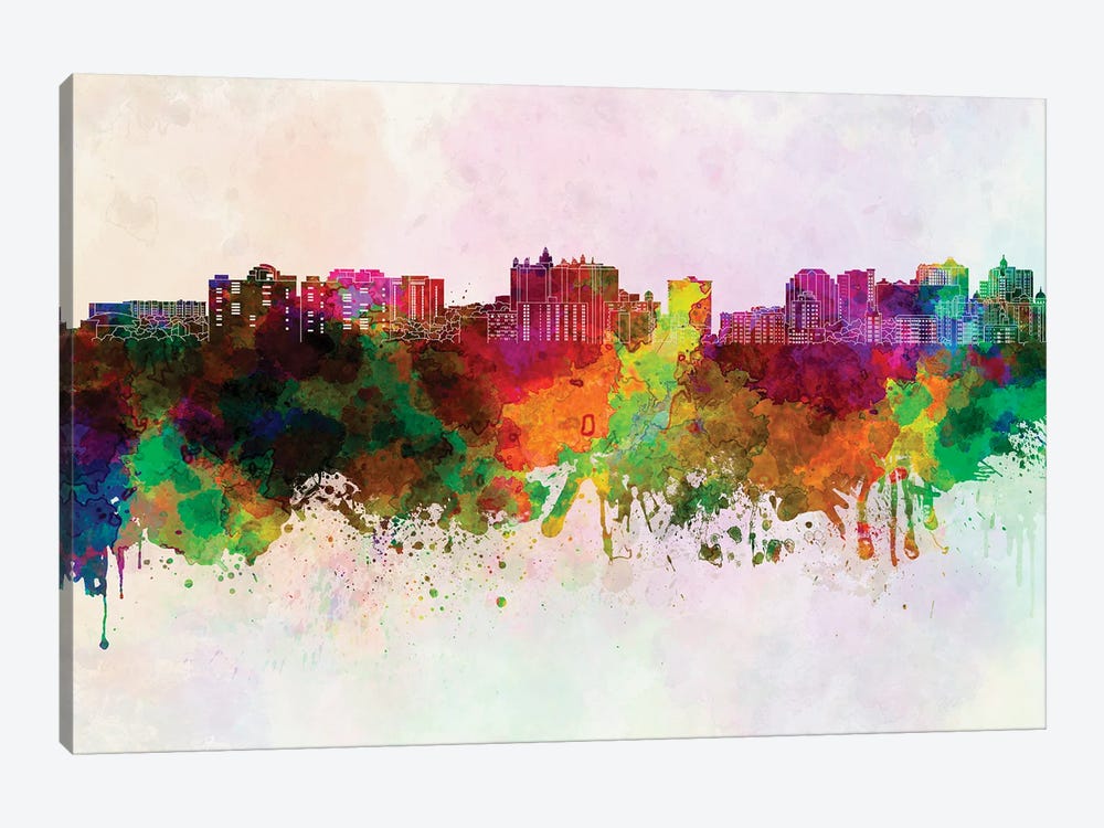 Sarasota Skyline In Watercolor Background by Paul Rommer 1-piece Canvas Art Print