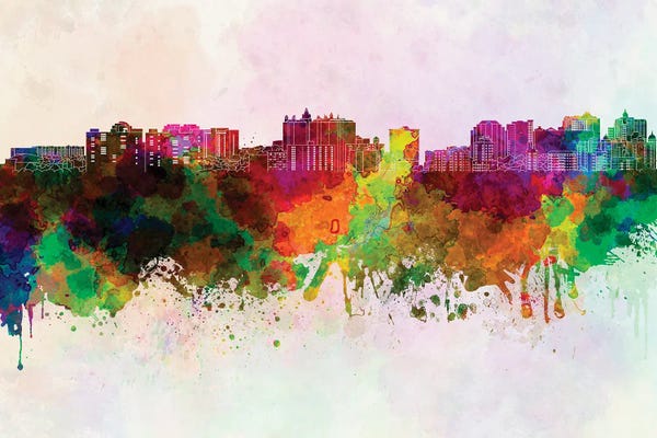 Sarasota: Sarasota Skyline In Watercolor Background by Paul Rommer