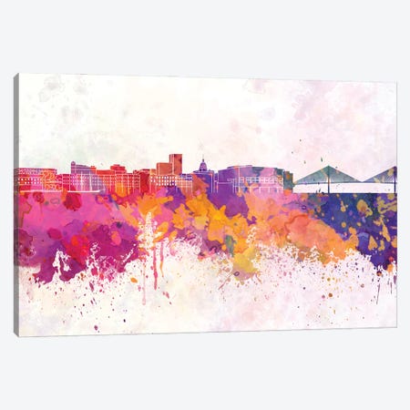 Savannah Skyline In Watercolor Background Canvas Print #PUR1679} by Paul Rommer Canvas Print