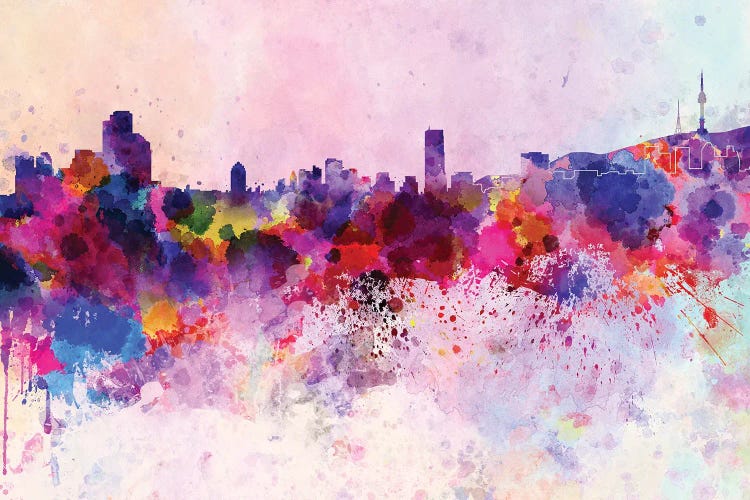 Seoul Skyline In Watercolor Background