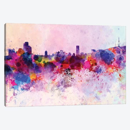 Seoul Skyline In Watercolor Background Canvas Print #PUR1683} by Paul Rommer Canvas Wall Art