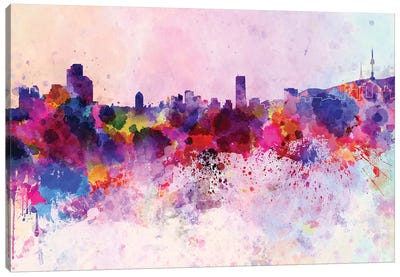 Seoul Skyline In Watercolor Background Canvas Art Print - South Korea