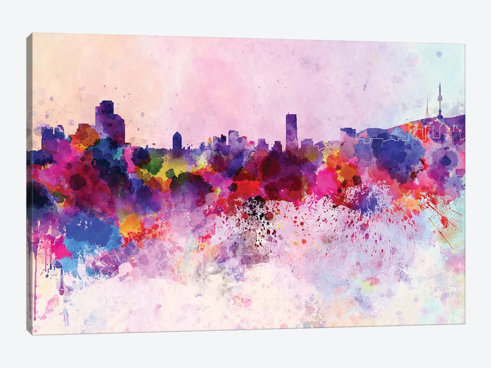 Seoul Skyline In Watercolor Background by Paul Rommer 1-piece Canvas Art Print