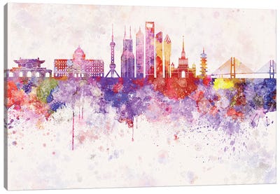 Shanghai II Skyline In Watercolor Background Canvas Art Print - China Art