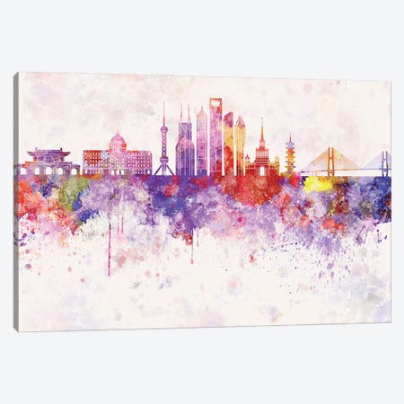 Shanghai II Skyline In Watercolor Background Canvas Print #PUR1687} by Paul Rommer Canvas Print