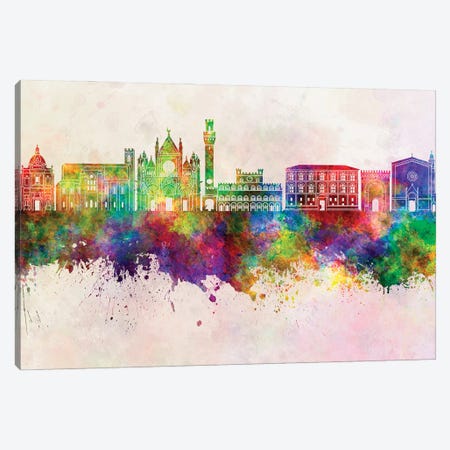 Siena Skyline In Watercolor Background Canvas Print #PUR1692} by Paul Rommer Art Print
