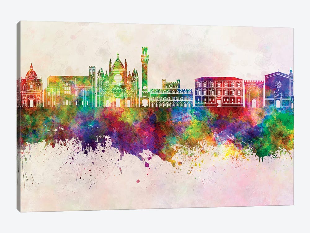 Siena Skyline In Watercolor Background by Paul Rommer 1-piece Canvas Art Print