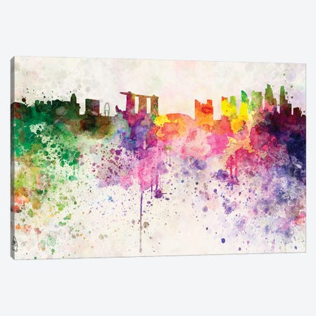 Singapore Ii Skyline In Watercolor Background Canvas Print #PUR1693} by Paul Rommer Canvas Art Print