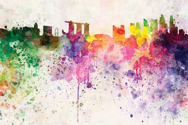 Singapore Ii Skyline In Watercolor Background