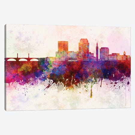 Springfield Ma Skyline In Watercolor Background Canvas Print #PUR1699} by Paul Rommer Art Print
