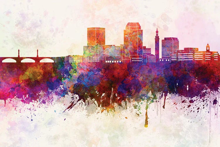 Springfield Ma Skyline In Watercolor Background