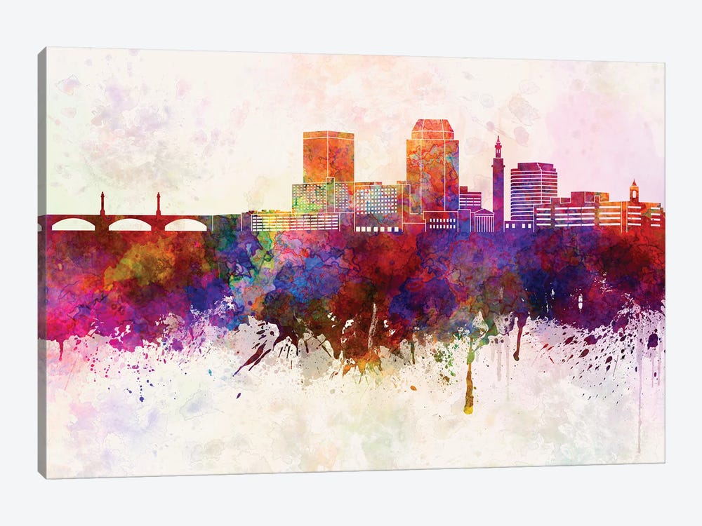 Springfield Ma Skyline In Watercolor Background by Paul Rommer 1-piece Canvas Artwork