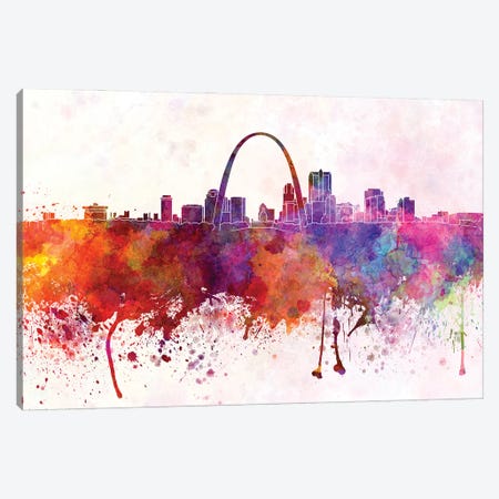 St Louis Skyline In Watercolor Background Canvas Print #PUR1701} by Paul Rommer Canvas Print