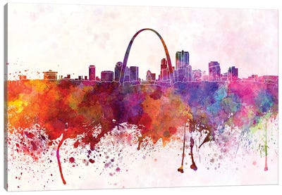 St Louis Skyline In Watercolor Background Canvas Art Print - St. Louis Art