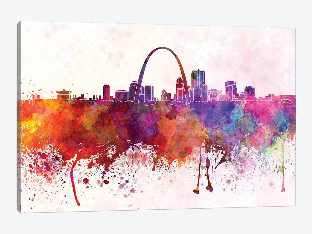 St Louis Skyline In Watercolor Background by Paul Rommer 1-piece Canvas Artwork